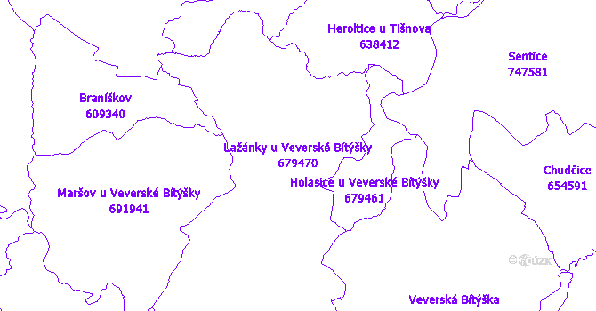 Katastrální mapa Lažánky u Veverské Bítýšky - přehledová mapa katastrálního území