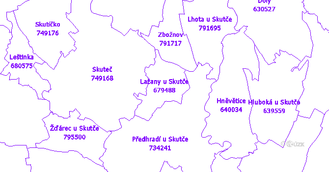 Katastrální mapa Lažany u Skutče - přehledová mapa katastrálního území