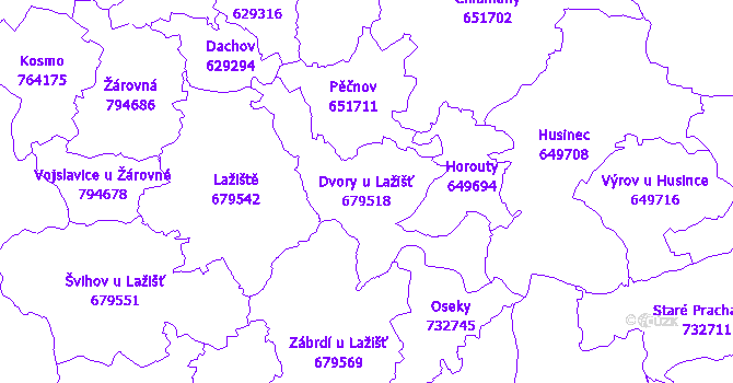 Katastrální mapa Dvory u Lažišť - přehledová mapa katastrálního území