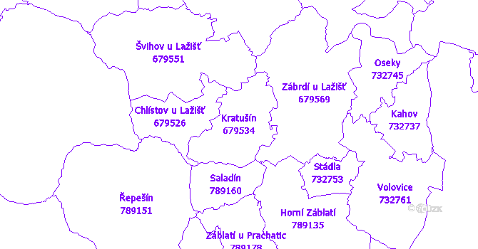 Katastrální mapa Kratušín - přehledová mapa katastrálního území