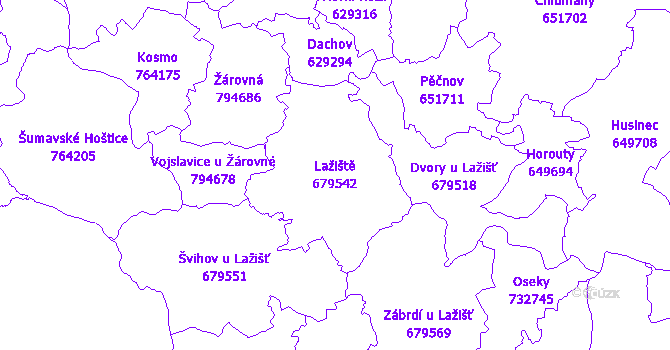 Katastrální mapa Lažiště - přehledová mapa katastrálního území