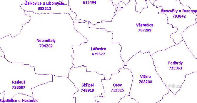 Katastrální mapa Lážovice - přehledová mapa katastrálního území