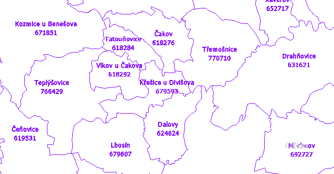 Katastrální mapa Křešice u Divišova - přehledová mapa katastrálního území