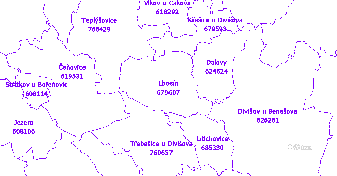 Katastrální mapa Lbosín - přehledová mapa katastrálního území