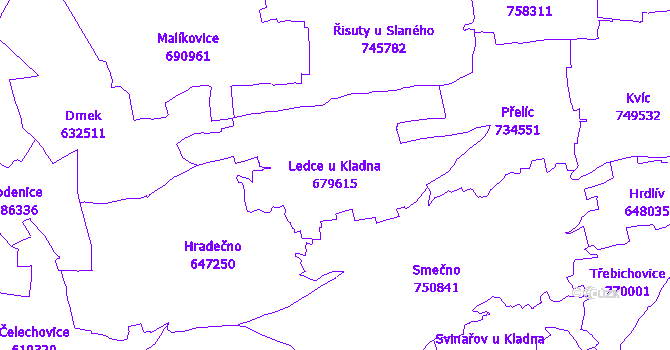 Katastrální mapa Ledce u Kladna - přehledová mapa katastrálního území