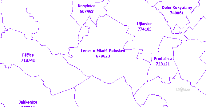 Katastrální mapa Ledce u Mladé Boleslavi - přehledová mapa katastrálního území