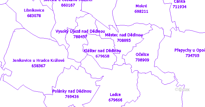 Katastrální mapa Klášter nad Dědinou - přehledová mapa katastrálního území