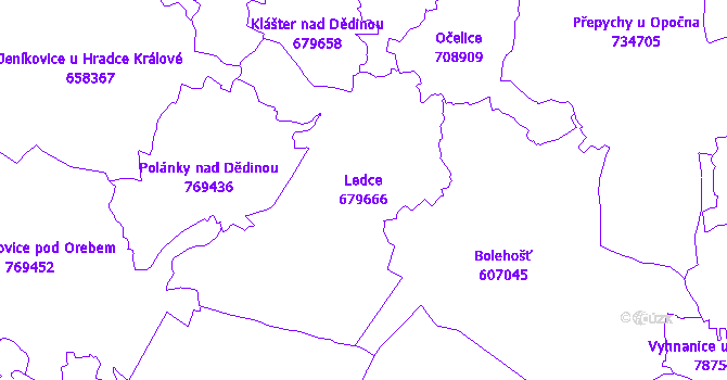 Katastrální mapa Ledce - přehledová mapa katastrálního území