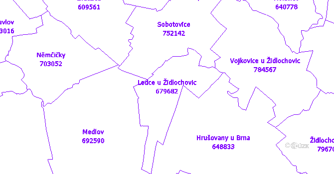 Katastrální mapa Ledce u Židlochovic - přehledová mapa katastrálního území
