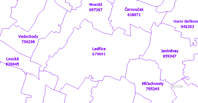 Katastrální mapa Ledčice - přehledová mapa katastrálního území
