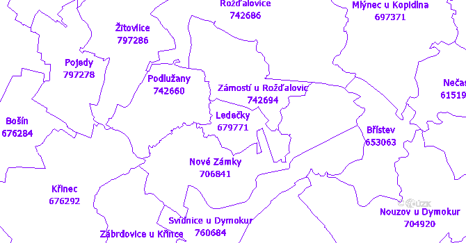Katastrální mapa Ledečky - přehledová mapa katastrálního území