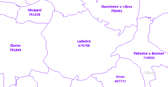 Katastrální mapa Ledenice - přehledová mapa katastrálního území