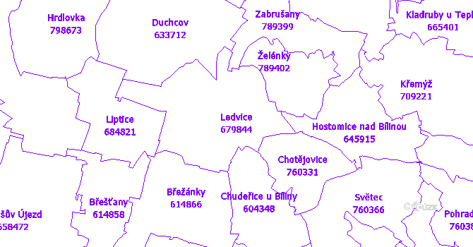 Katastrální mapa Ledvice - přehledová mapa katastrálního území