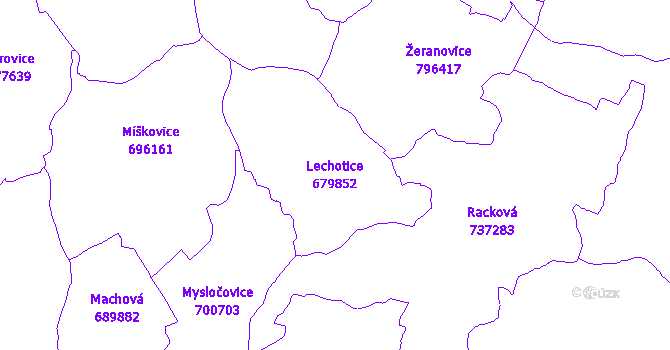 Katastrální mapa Lechotice - přehledová mapa katastrálního území