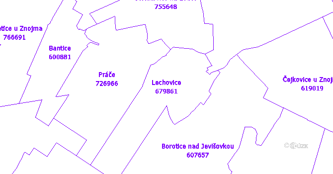 Katastrální mapa Lechovice - přehledová mapa katastrálního území