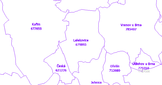 Katastrální mapa Lelekovice - přehledová mapa katastrálního území