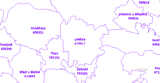 Katastrální mapa Leletice - přehledová mapa katastrálního území