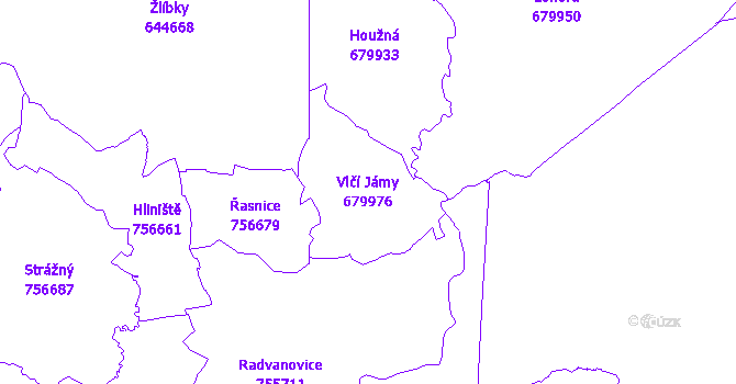Katastrální mapa Vlčí Jámy - přehledová mapa katastrálního území