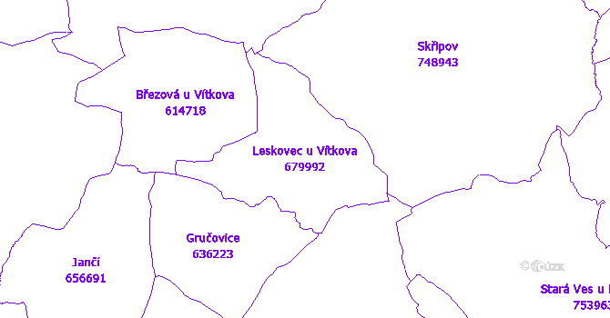 Katastrální mapa Leskovec u Vítkova - přehledová mapa katastrálního území