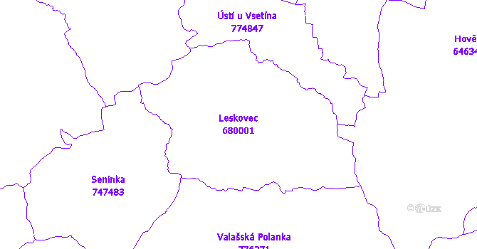 Katastrální mapa Leskovec - přehledová mapa katastrálního území