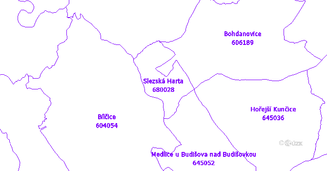 Katastrální mapa Slezská Harta - přehledová mapa katastrálního území