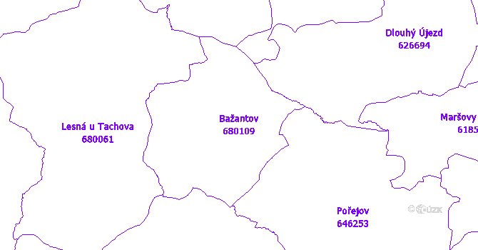Katastrální mapa Bažantov - přehledová mapa katastrálního území