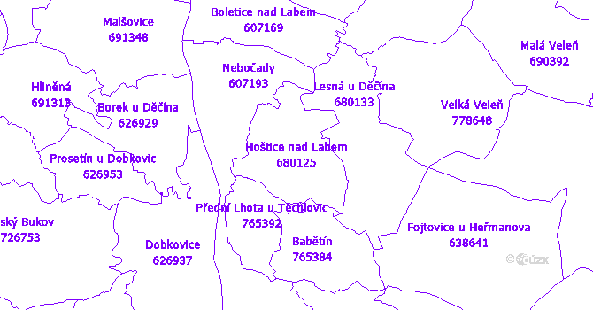 Katastrální mapa Hoštice nad Labem - přehledová mapa katastrálního území