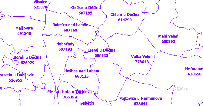 Katastrální mapa Lesná u Děčína - přehledová mapa katastrálního území