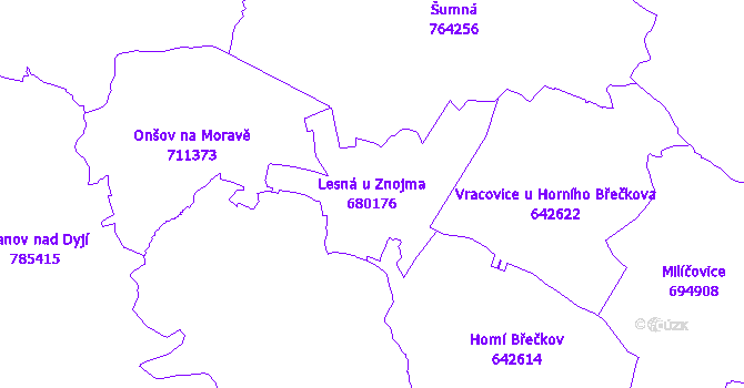 Katastrální mapa Lesná u Znojma - přehledová mapa katastrálního území