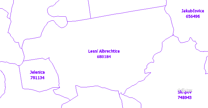 Katastrální mapa Lesní Albrechtice - přehledová mapa katastrálního území