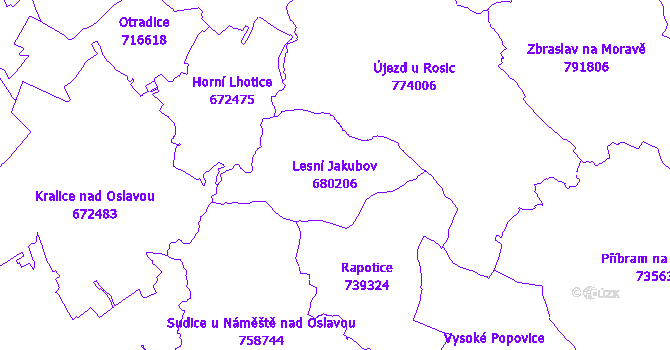 Katastrální mapa Lesní Jakubov - přehledová mapa katastrálního území