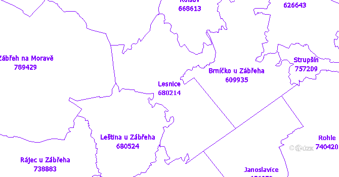 Katastrální mapa Lesnice - přehledová mapa katastrálního území