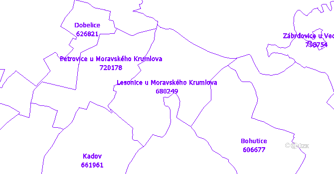 Katastrální mapa Lesonice u Moravského Krumlova - přehledová mapa katastrálního území