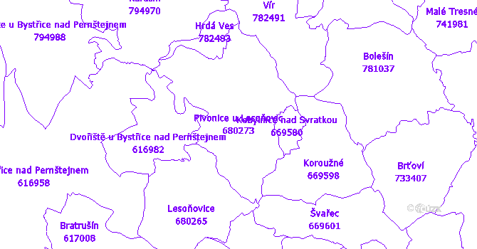 Katastrální mapa Pivonice u Lesoňovic