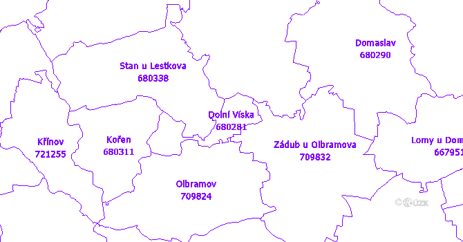 Katastrální mapa Dolní Víska - přehledová mapa katastrálního území