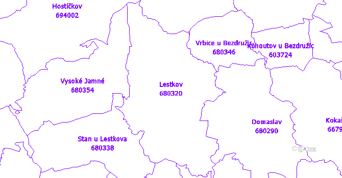 Katastrální mapa Lestkov - přehledová mapa katastrálního území