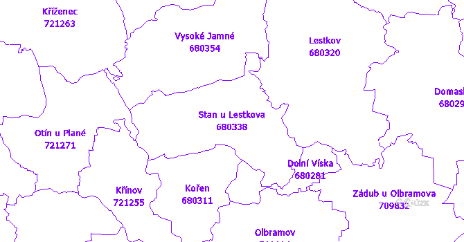Katastrální mapa Stan u Lestkova - přehledová mapa katastrálního území