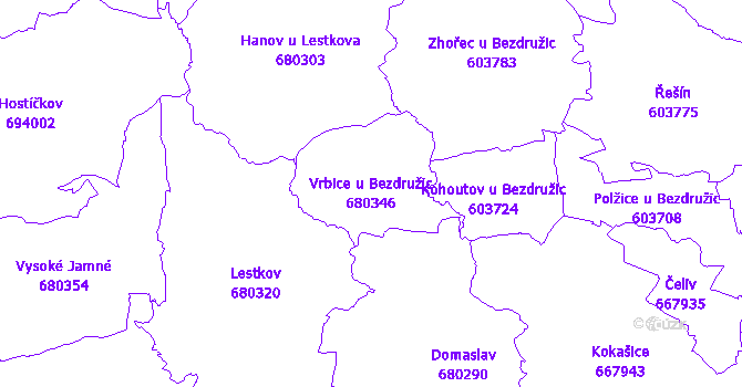 Katastrální mapa Vrbice u Bezdružic - přehledová mapa katastrálního území