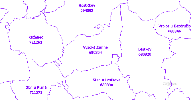 Katastrální mapa Vysoké Jamné - přehledová mapa katastrálního území