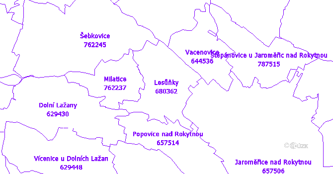 Katastrální mapa Lesůňky - přehledová mapa katastrálního území
