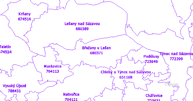 Katastrální mapa Břežany u Lešan - přehledová mapa katastrálního území