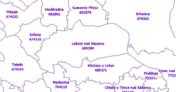 Katastrální mapa Lešany nad Sázavou
