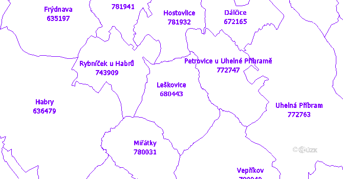 Katastrální mapa Leškovice - přehledová mapa katastrálního území