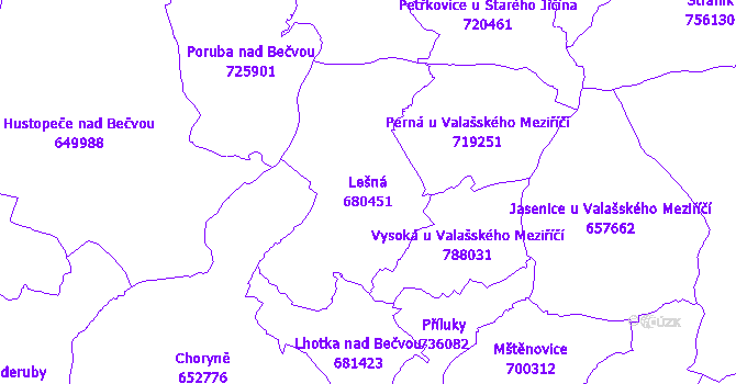 Katastrální mapa Lešná - přehledová mapa katastrálního území