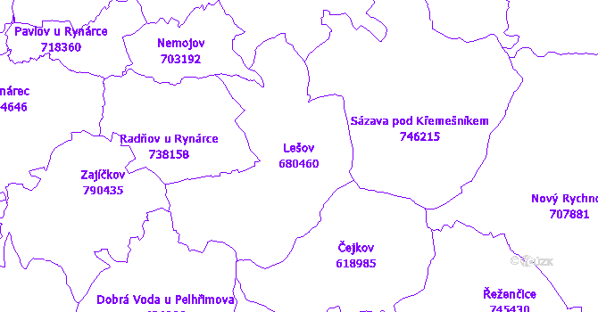 Katastrální mapa Lešov - přehledová mapa katastrálního území