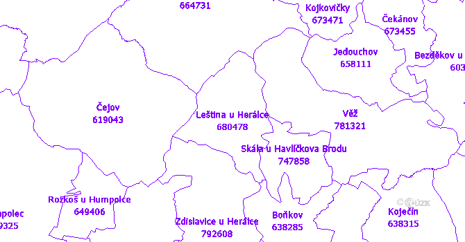 Katastrální mapa Leština u Herálce - přehledová mapa katastrálního území