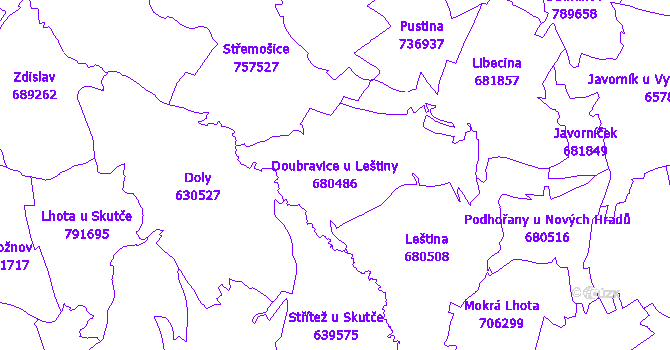 Katastrální mapa Doubravice u Leštiny - přehledová mapa katastrálního území