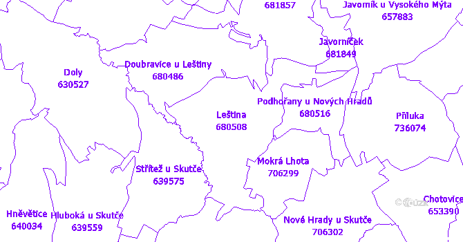 Katastrální mapa Leština - přehledová mapa katastrálního území