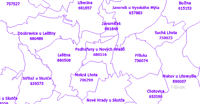 Katastrální mapa Podhořany u Nových Hradů