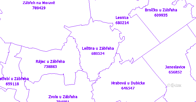 Katastrální mapa Leština u Zábřeha - přehledová mapa katastrálního území